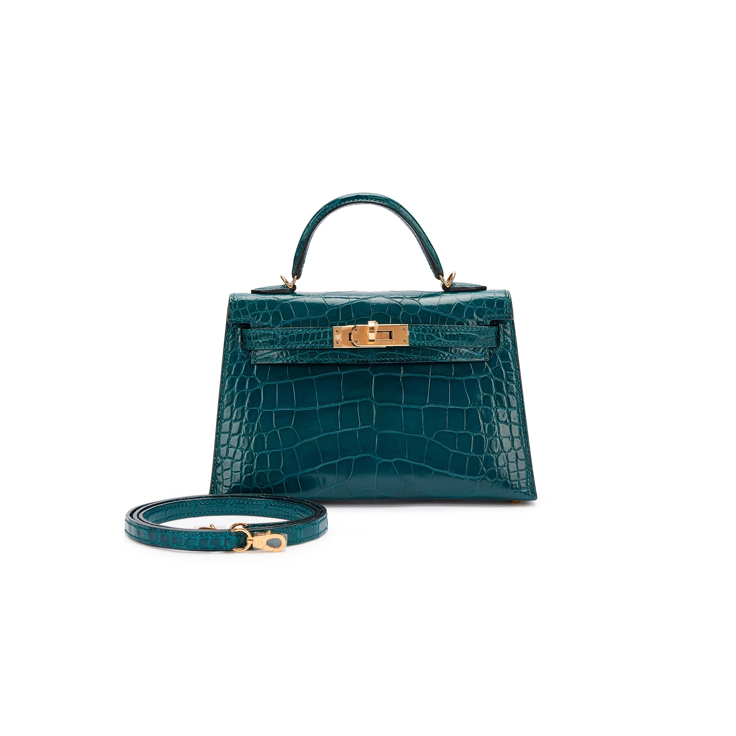 HERMÈS MASTER ORE SHINY ALLIGATOR MINI KELLY II GOLD HARDWARE (19*12*5.5cm)